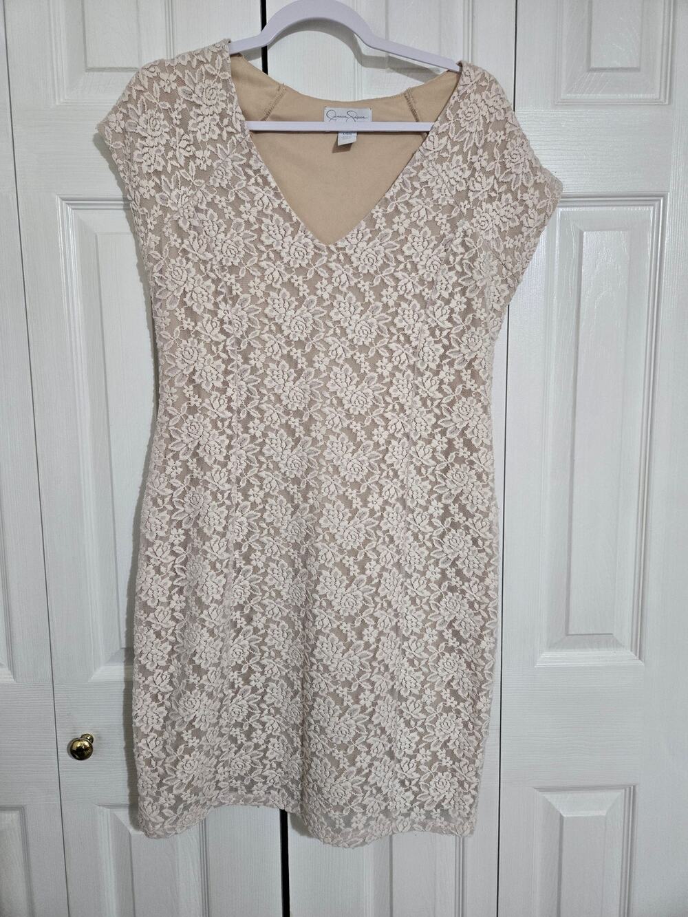 Jessica Simpson maternity large women's champagne colored lace bodycon dress